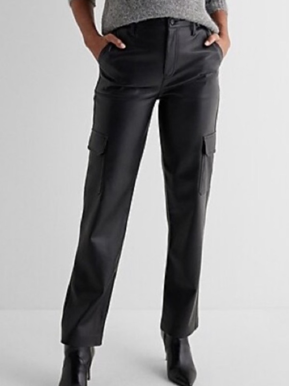 Express Modern Straight Black cargo Faux Leather Pants 12